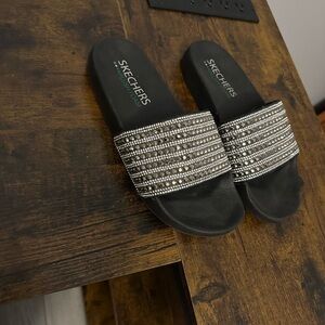 Skechers Black Comfort Sandals with Woven Upper